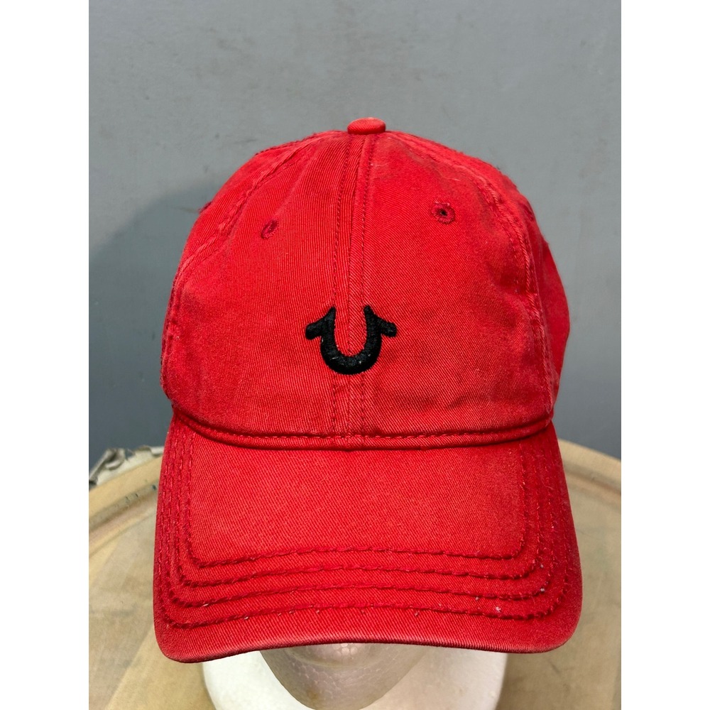 True Religion Baseball Cap Red Horseshoe Logo Adjustable Strap Men